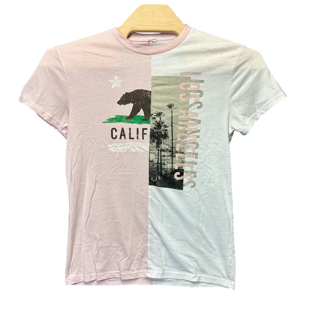 California Republic Los Angeles Graphic Tee Pink White Split Two Tone Medium